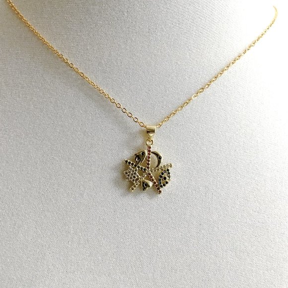 Gold Plated Cubic Zirconia Evil Eye Hamsa Hand Heart Star Moon Lucky Necklace - Picture 4 of 4